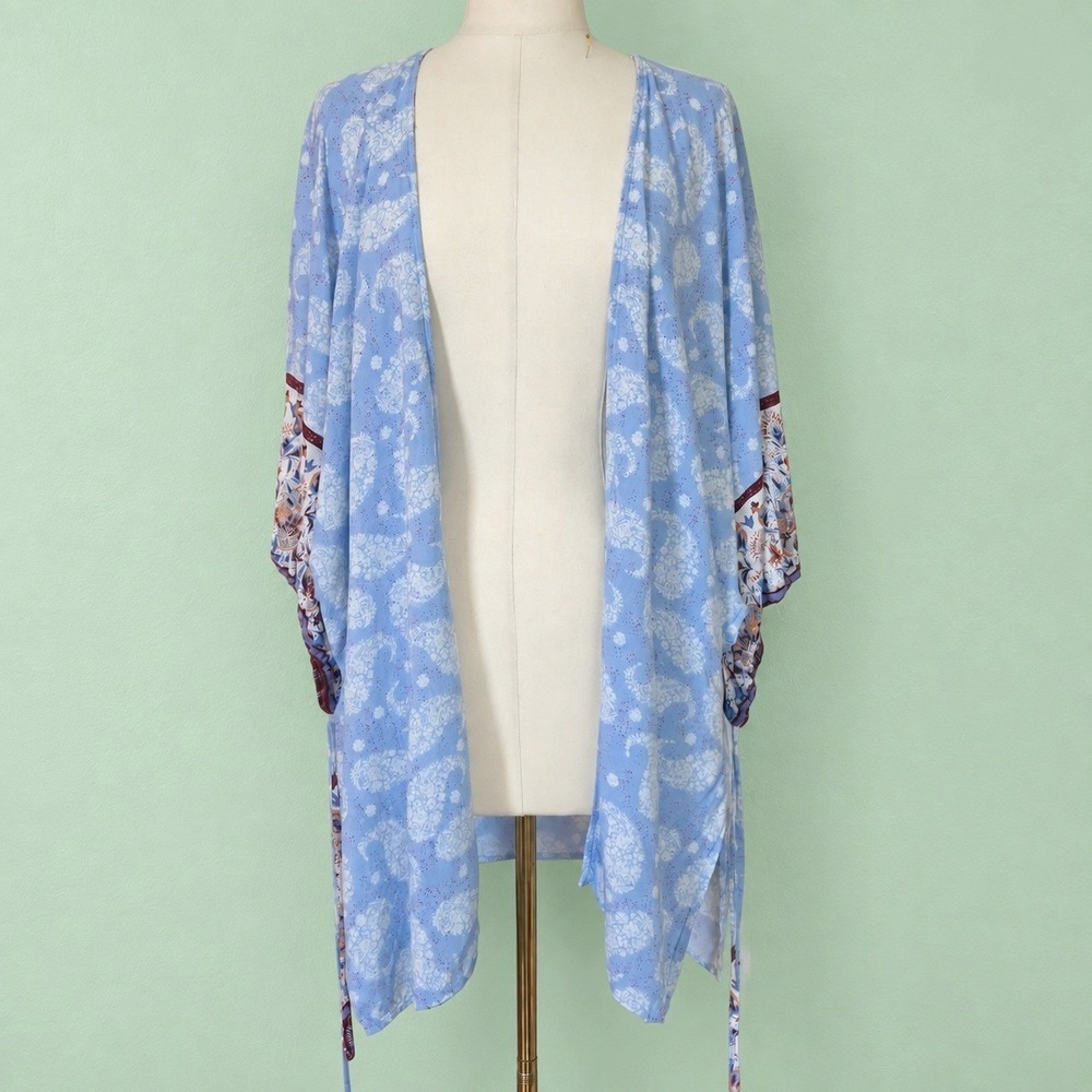 Entro Kimono Cardigan Womens One Size Blue Paisley Open Front Excellent Boho